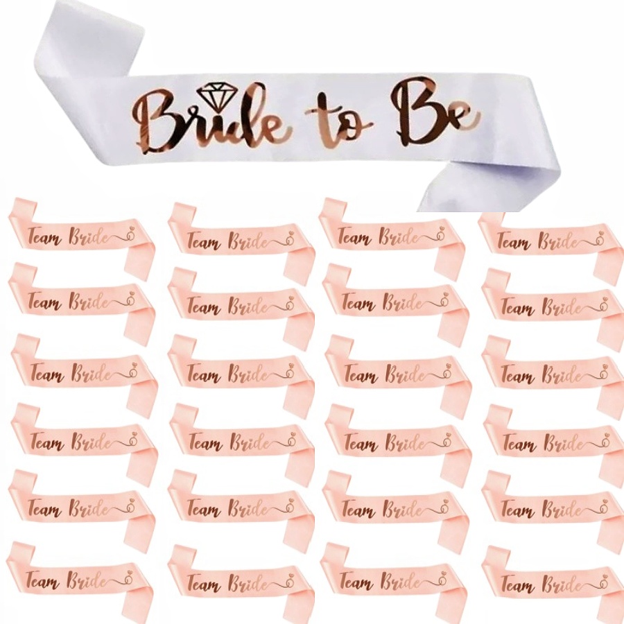 Bride Tribe Sash - 25 sztuk/zestaw różowo-złotych szarf: 1 biała